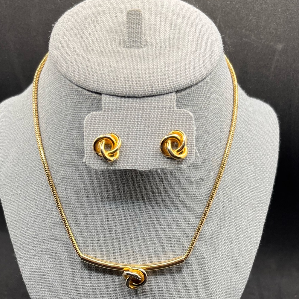 Vintage Beeline knot necklace and matching post earrings